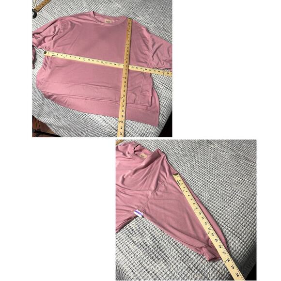 Found Los Angeles Pink Sweatshirt NEW Womens Sz S Raglan Sleeves Hi-Lo Split Hem - Picture 7 of 7